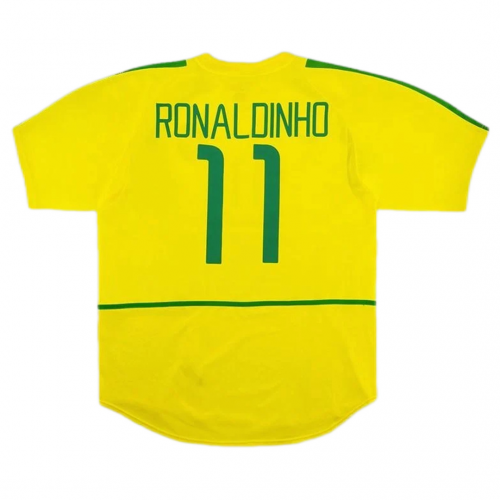 Brazil Ronaldinho #11 Retro Jersey Home World Cup 2002