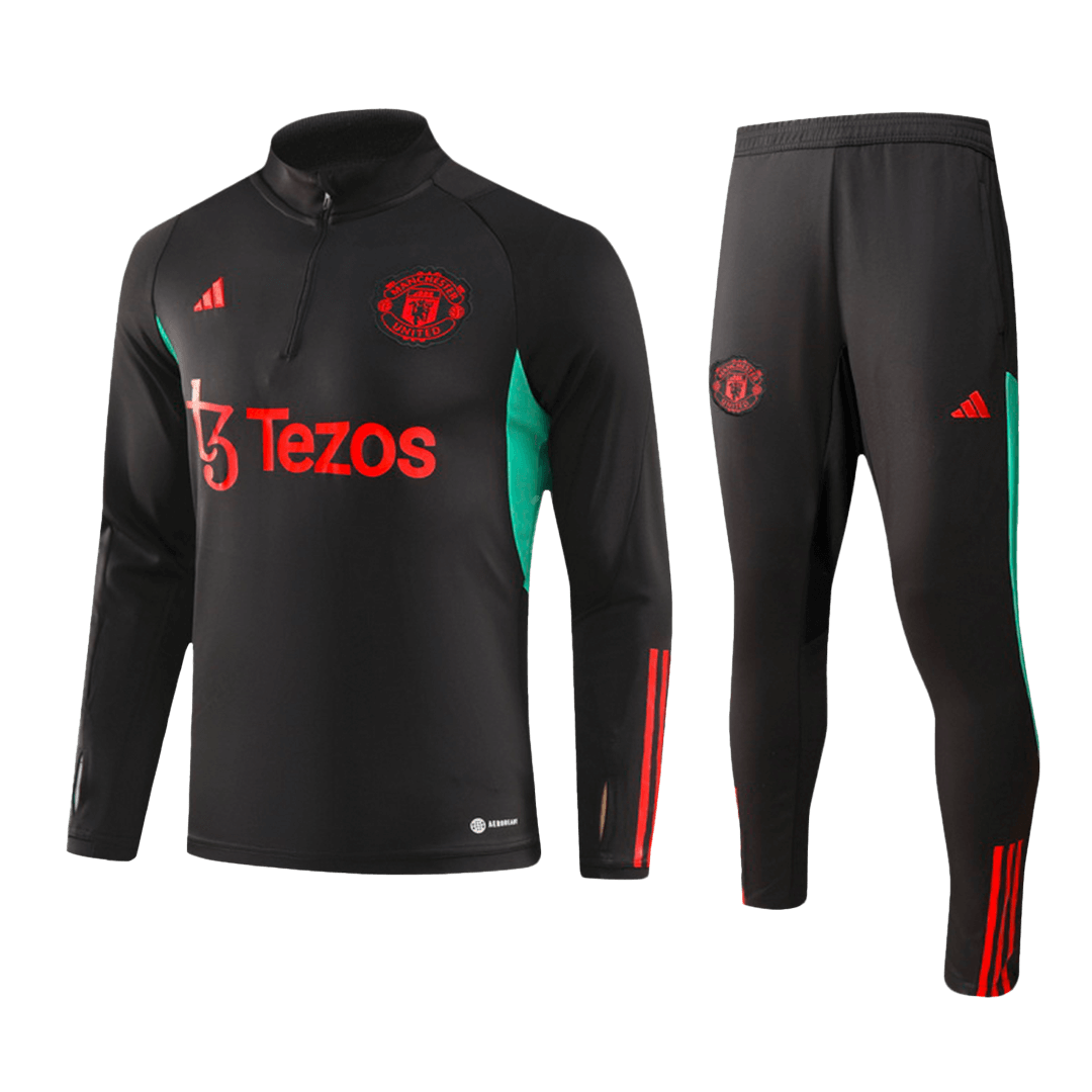 Kids Manchester United Zipper Sweatshirt Kit(Top+Pants) Black 2023/24