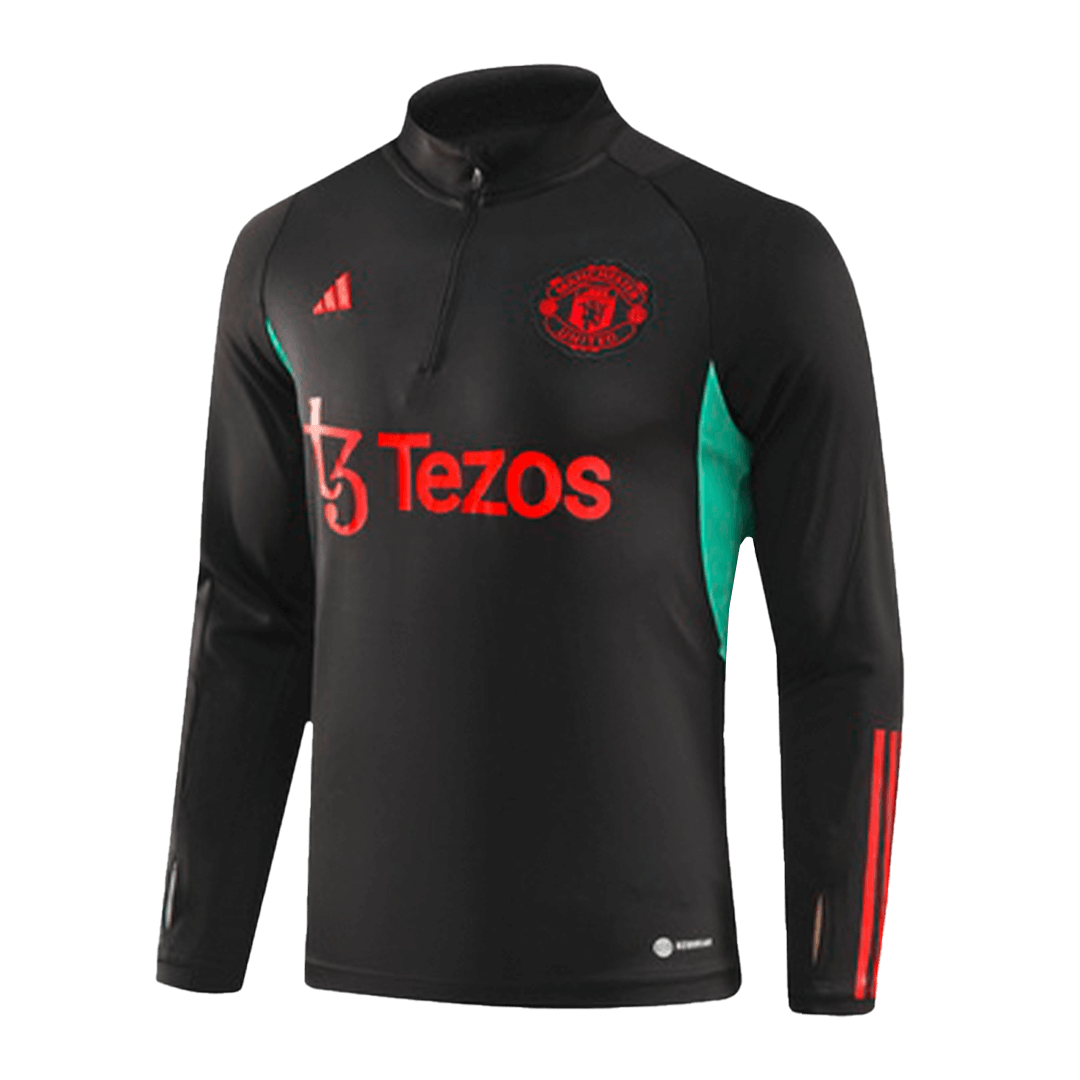 Kids Manchester United Zipper Sweatshirt Kit(Top+Pants) Black 2023/24