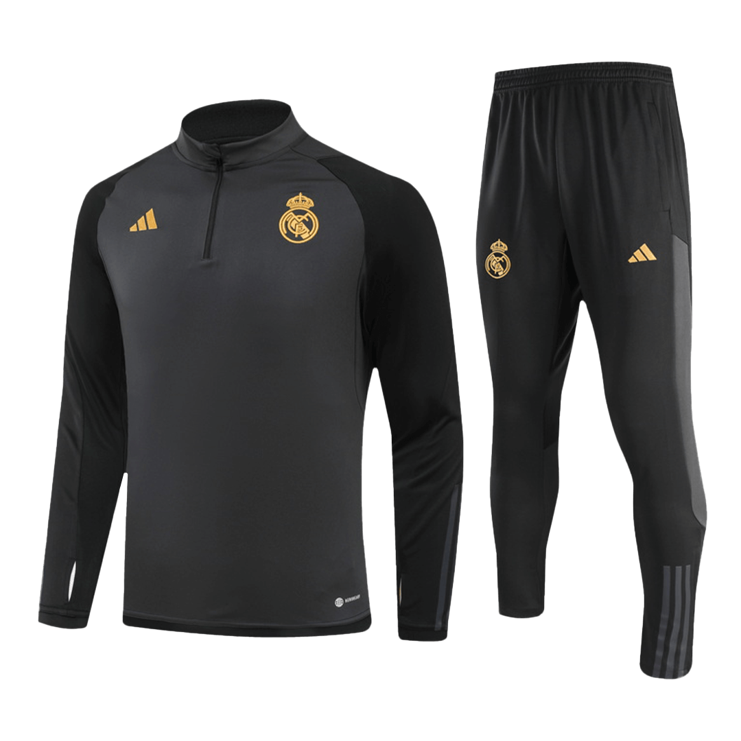 Real Madrid Zipper Sweatshirt Kit(Top+Pants) Black 2023/24