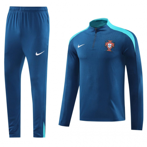 Portugal Zipper Sweatshirt Kit(Top+Pants) Blue 2024/25